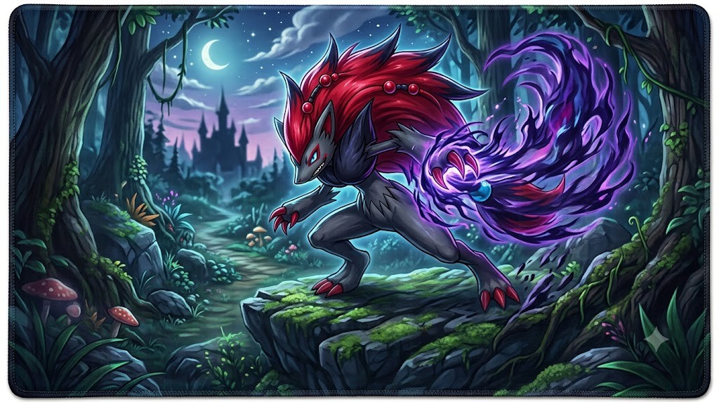 Playmat de Zoroark en el bosque nocturno