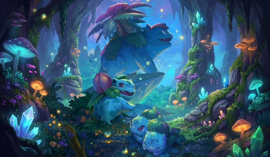 Playmat de Bulbasaur y Venusaur en el bosque
