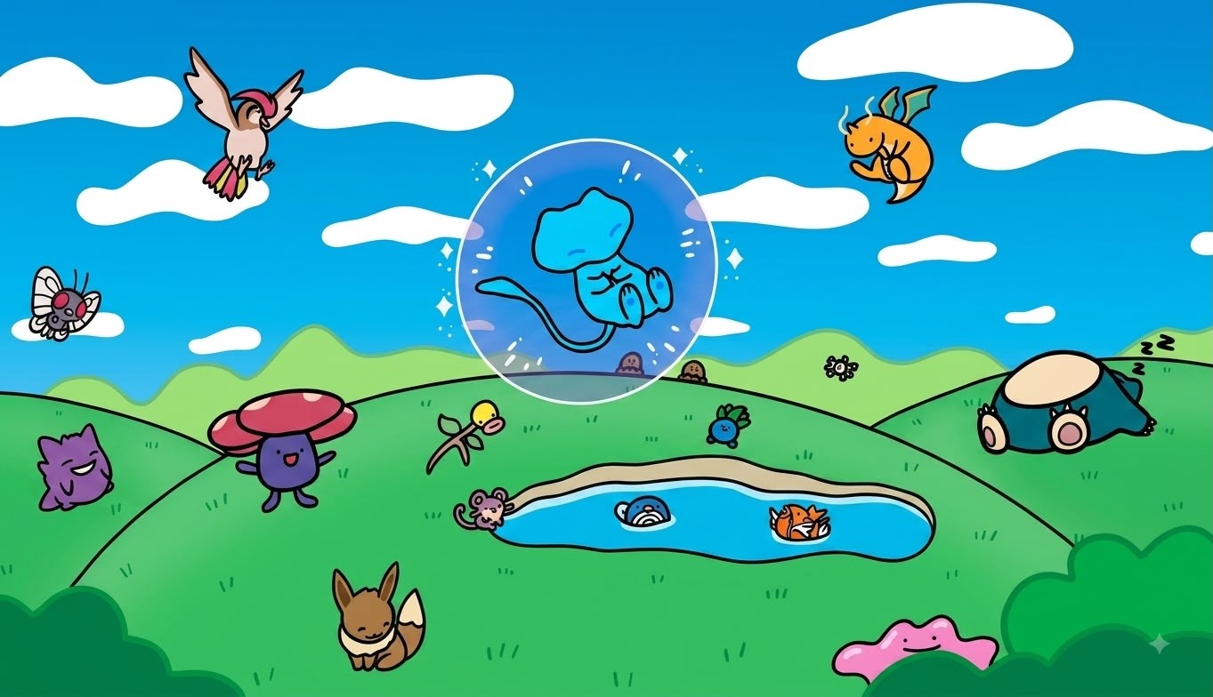 Playmat de Mew y la pradera de Kanto
