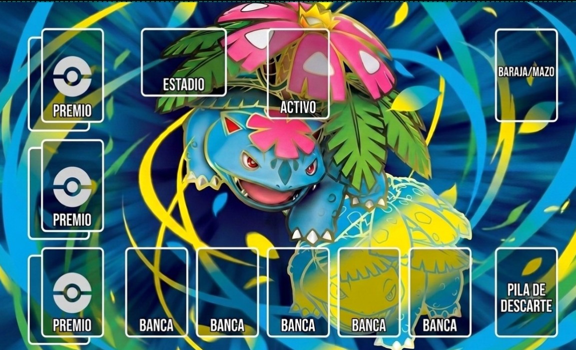 Playmat de Mega Venusaur con zonas de juego